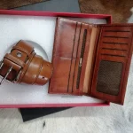 ست کیف پول و کمربند چرم گاوی