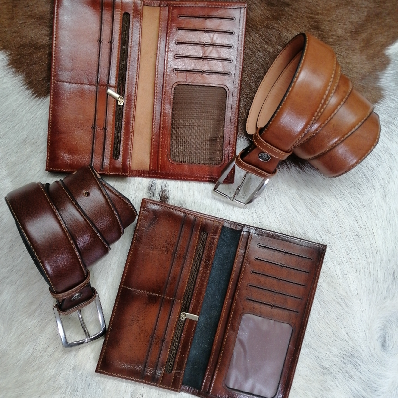 ست کیف پول کتی و کمربند دوطرفه چرم گاوی