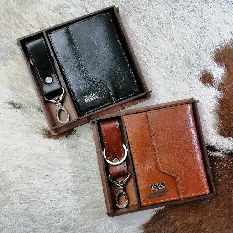 ست کیف پول و سرسوئیچی چرم گاوی