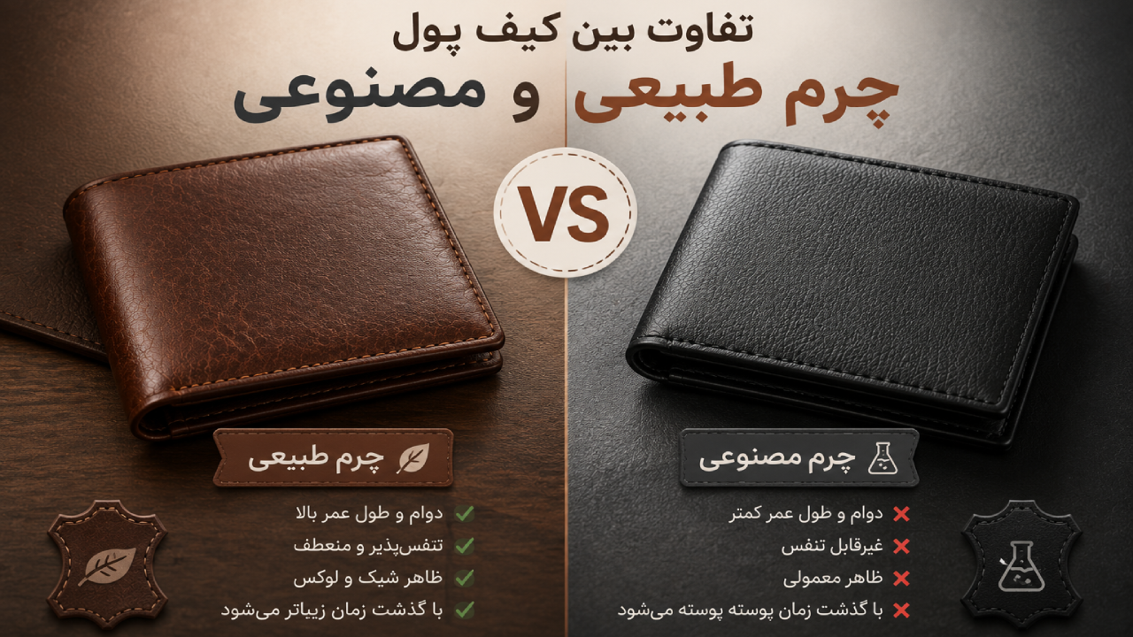 تفاوت بین کیف پول چرم طبیعی و مصنوعی