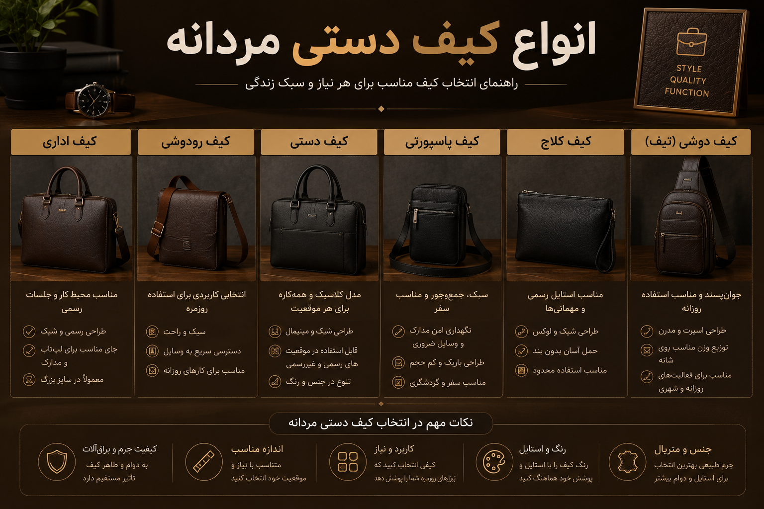 نکات مهم در انتخاب انواع کیف دستی مردانه