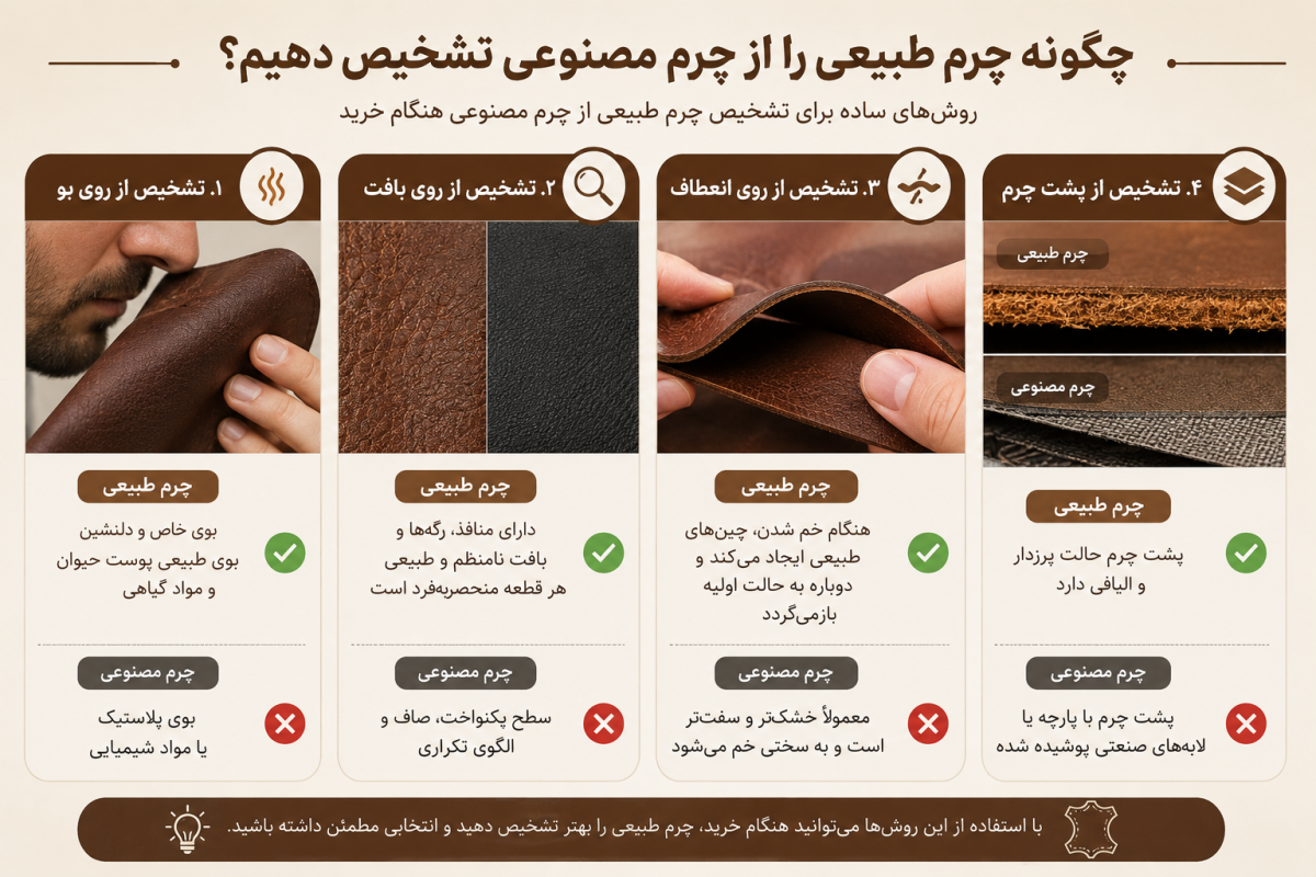 چگونه چرم طبیعی را از چرم مصنوعی تشخیص دهیم؟